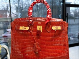 鳄鱼皮红色爱马仕铂金包(爱马仕红色鳄鱼皮birkin)